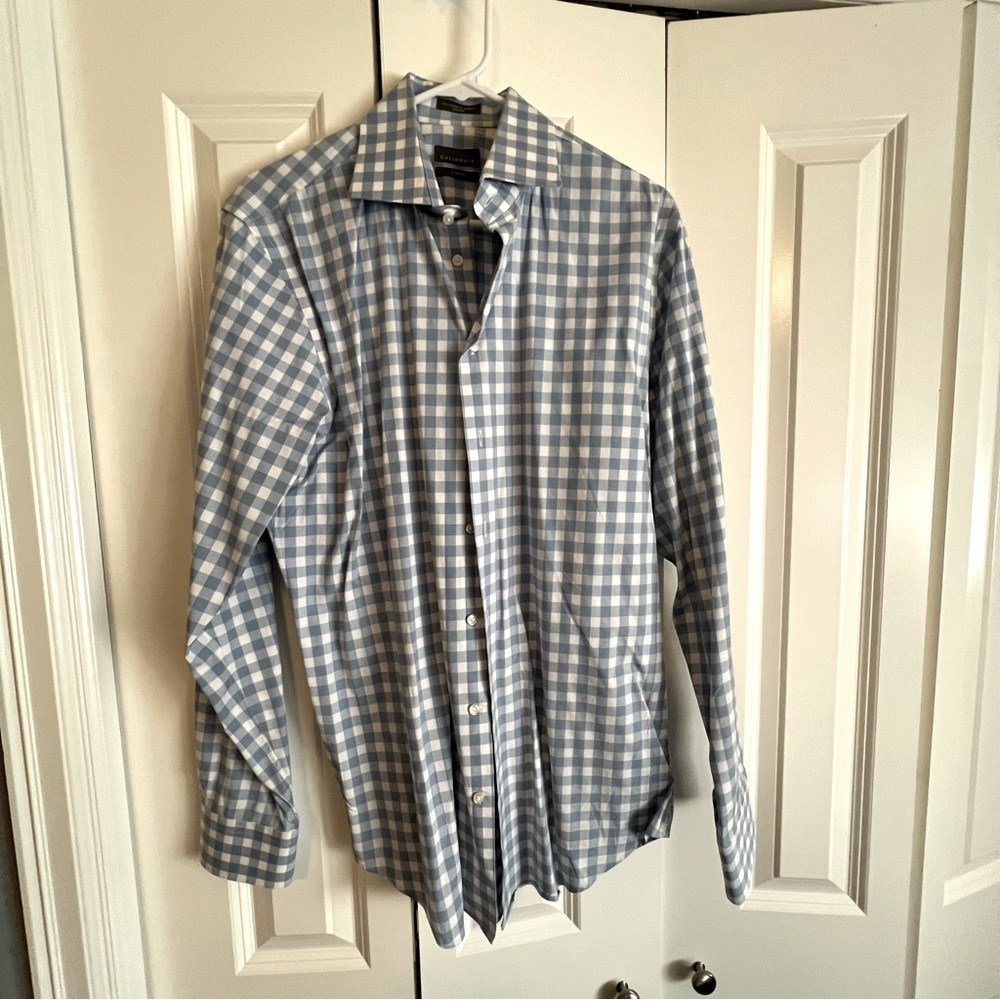 Calibrate Trim Fit Blue Gingham Shirt 15 1/2 - 34/35